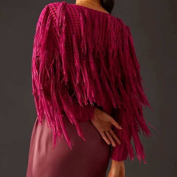 NWT By Anthropologie Cropped Fringe Kimono Sweater - Picture 2 of 3